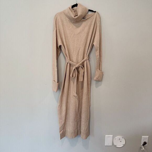 PAIGE Raundi Cutout Turtleneck Midi Wool Blend Dress In Camel Size Large 1603 - Picture 4 of 12